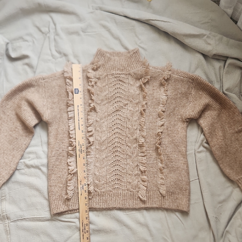 LOFT Tan Cowl Neck Sweater with Cable Knit Design